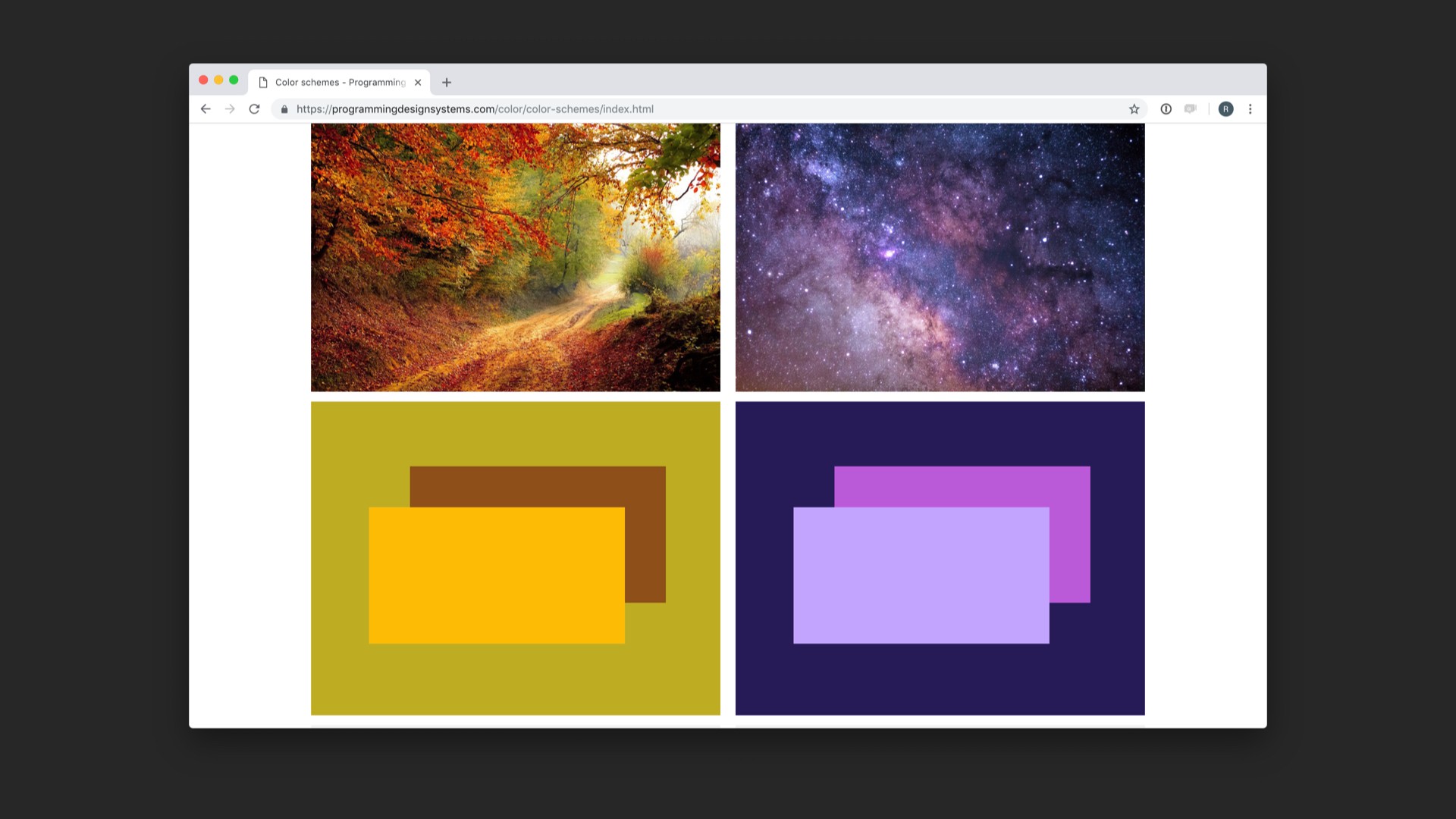 Screenshot of color hue examples in pictures in referenced website.