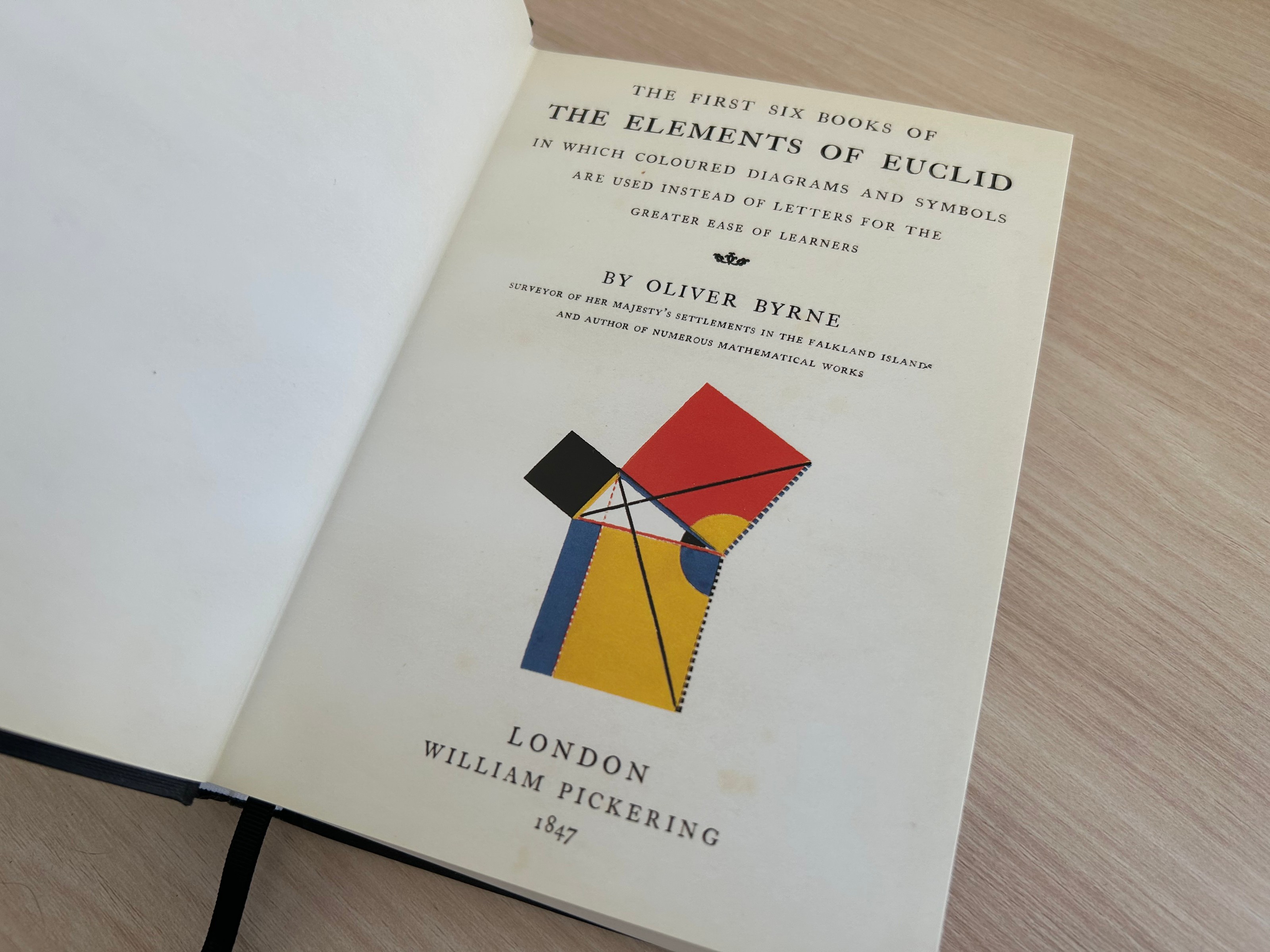 The cover page of my copy of Byrne’s Elements of Euclid.