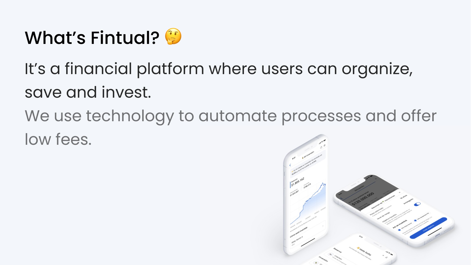 Presentation slide for Fintual, showing it as a financial tech app for investments.