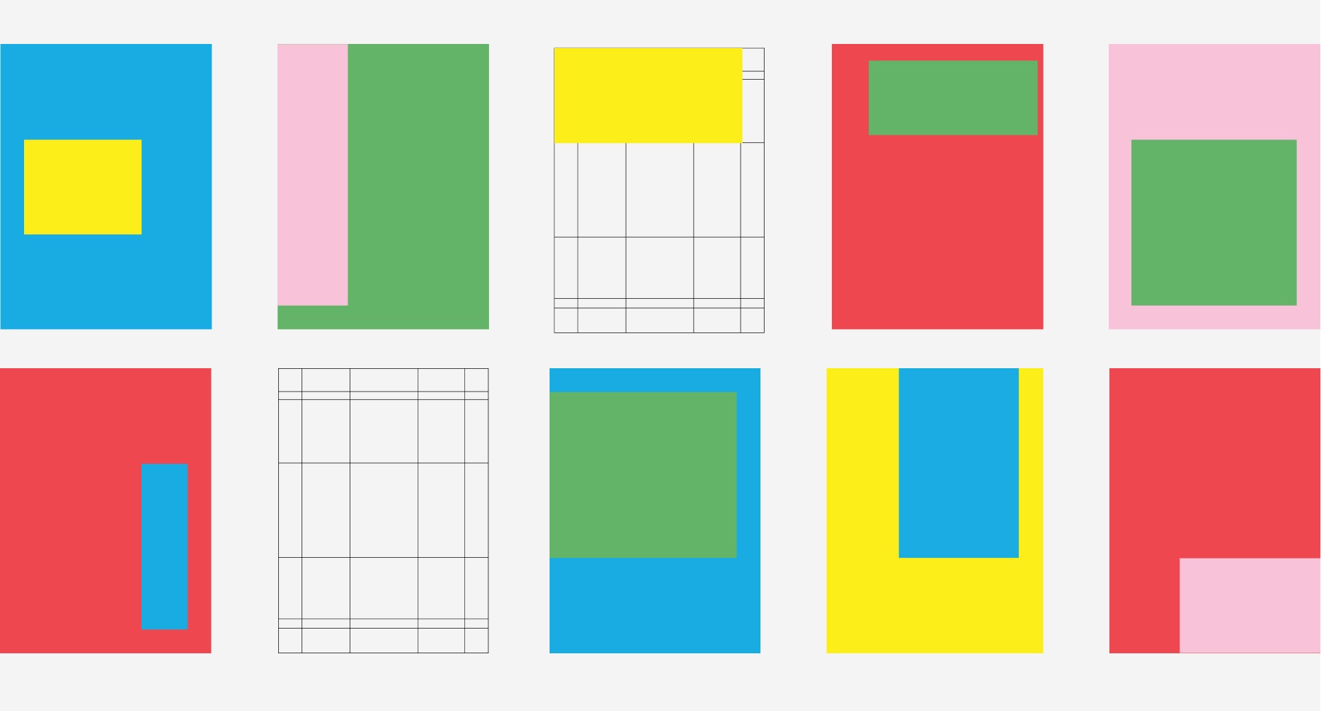 Sketches showing the system in action using color blocks.