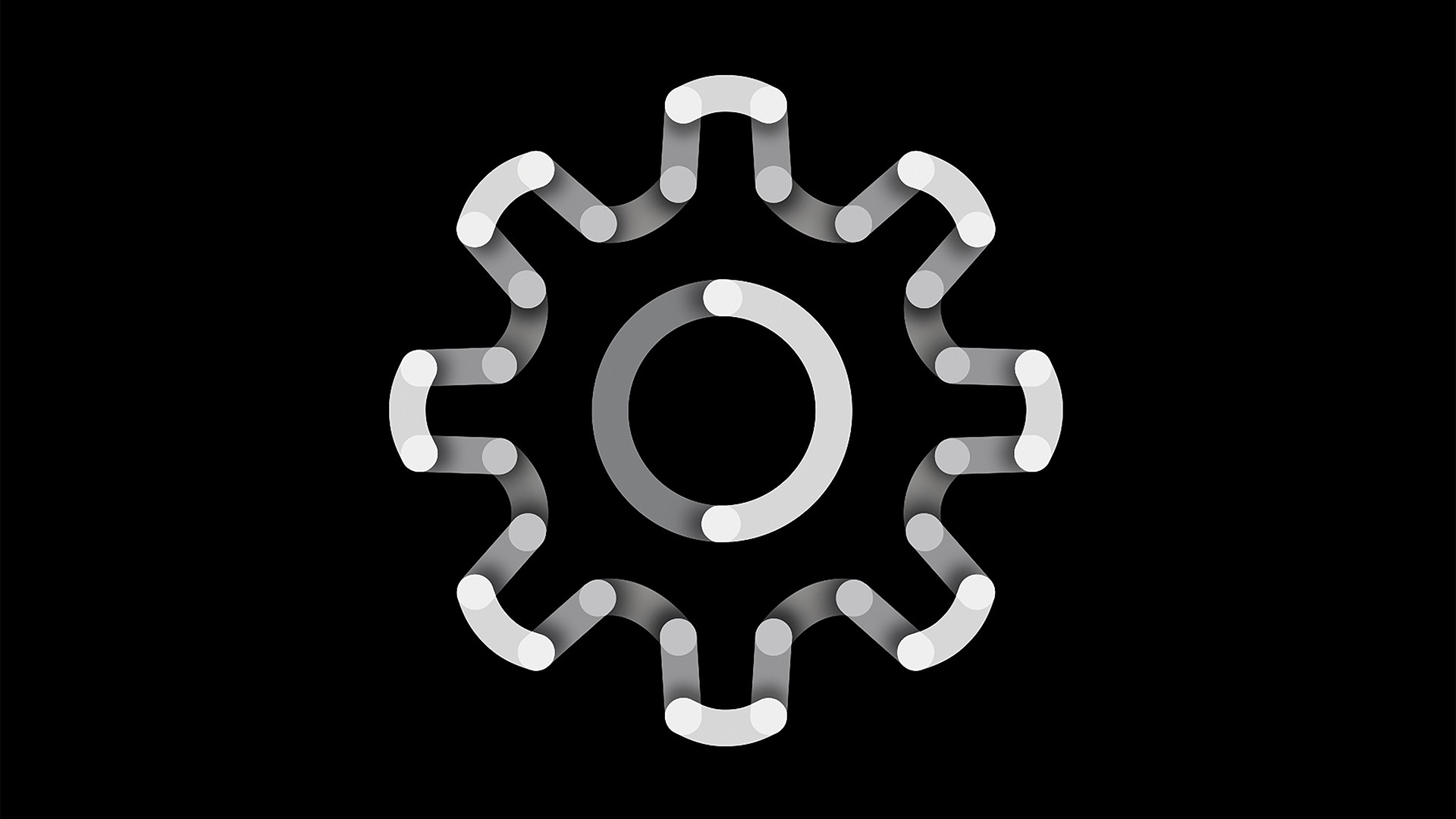 Logo that resembles a gear icon, composed by thick strokes that look like hinges.