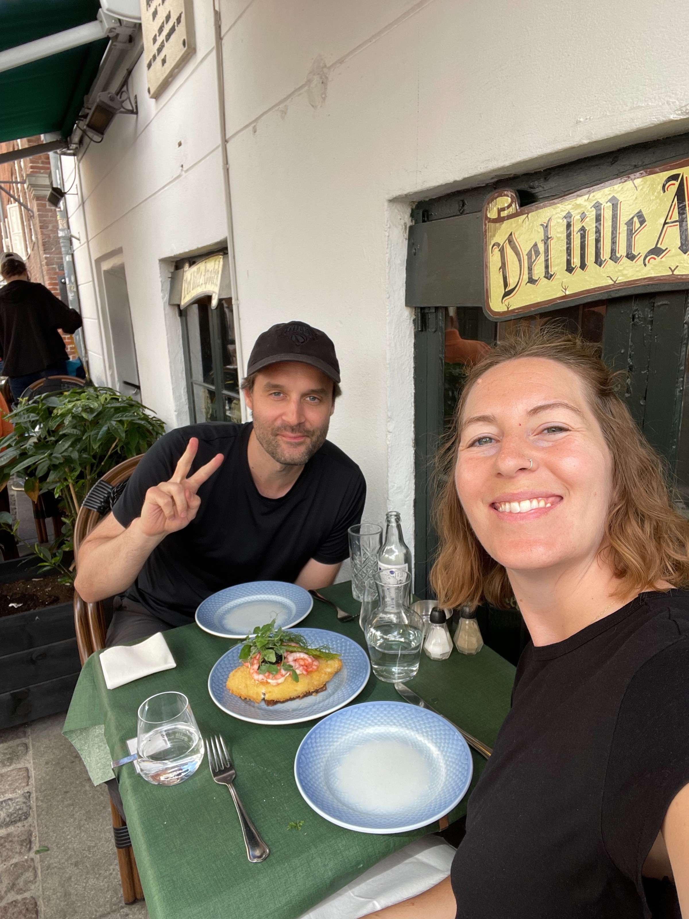 Photo of Rune and Lauren having lunch in Copenhagen.