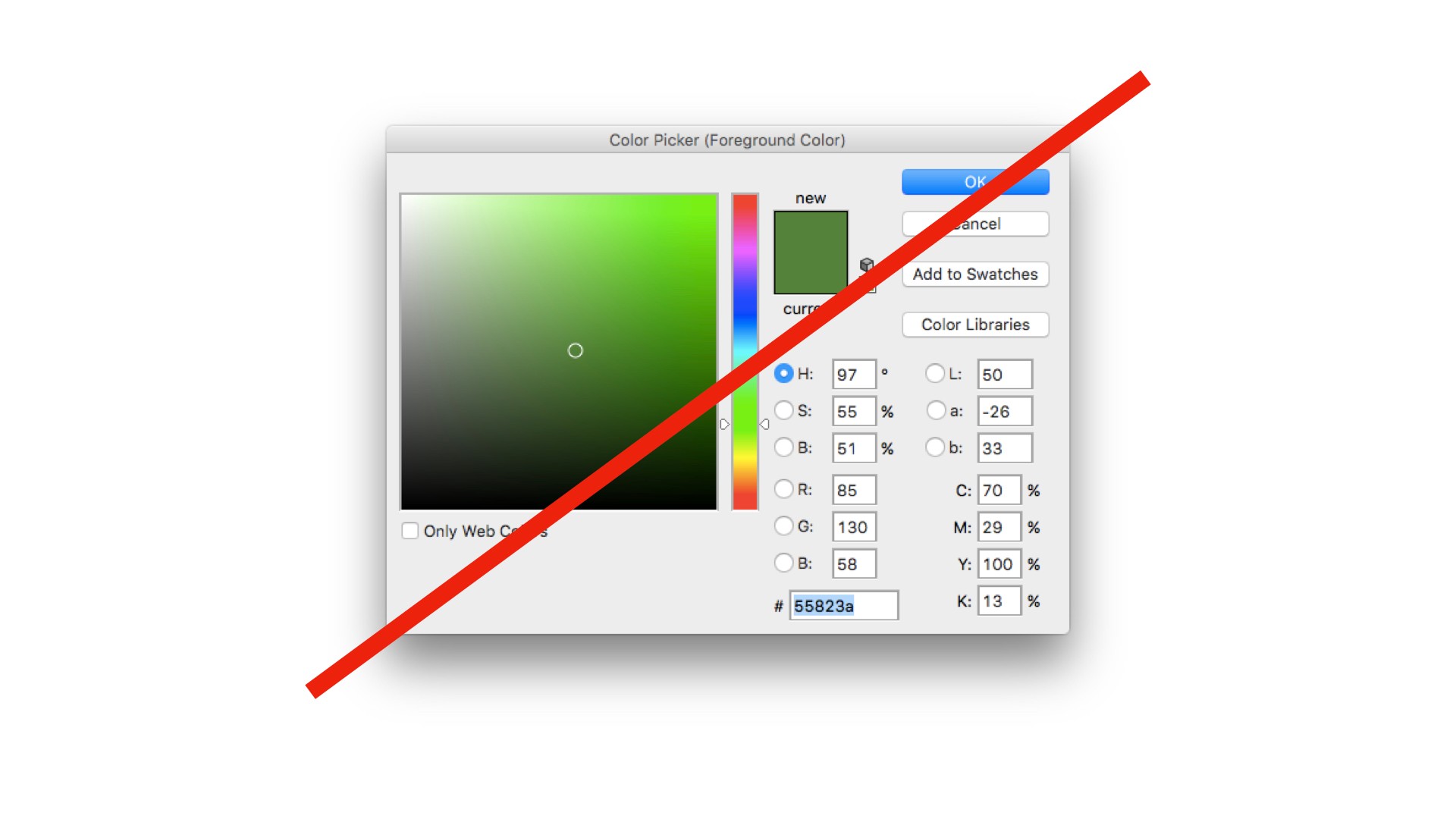Screenshot integrated color picker window in MacOS.