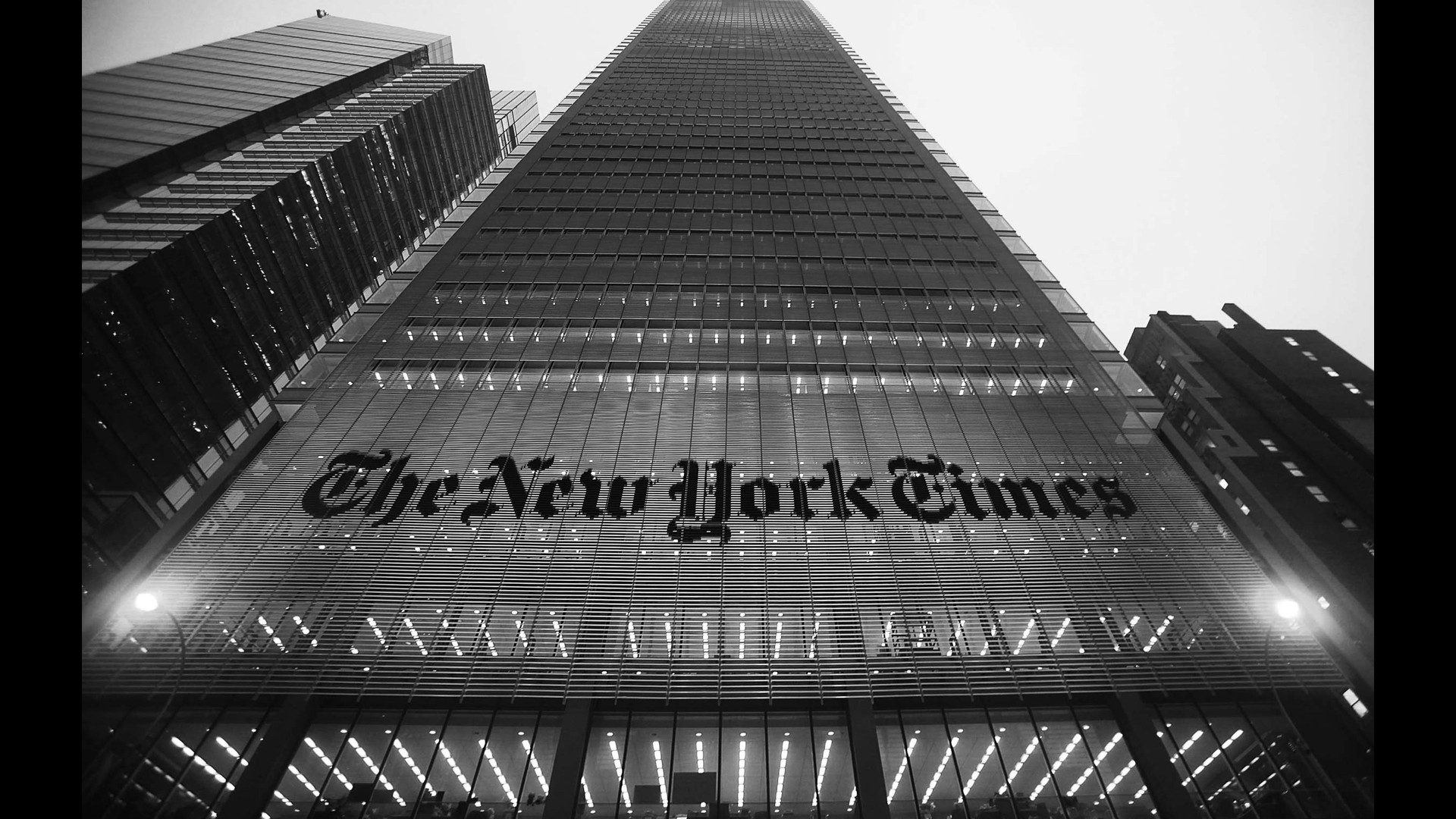 Up facing shot of The New York Times building in NYC.