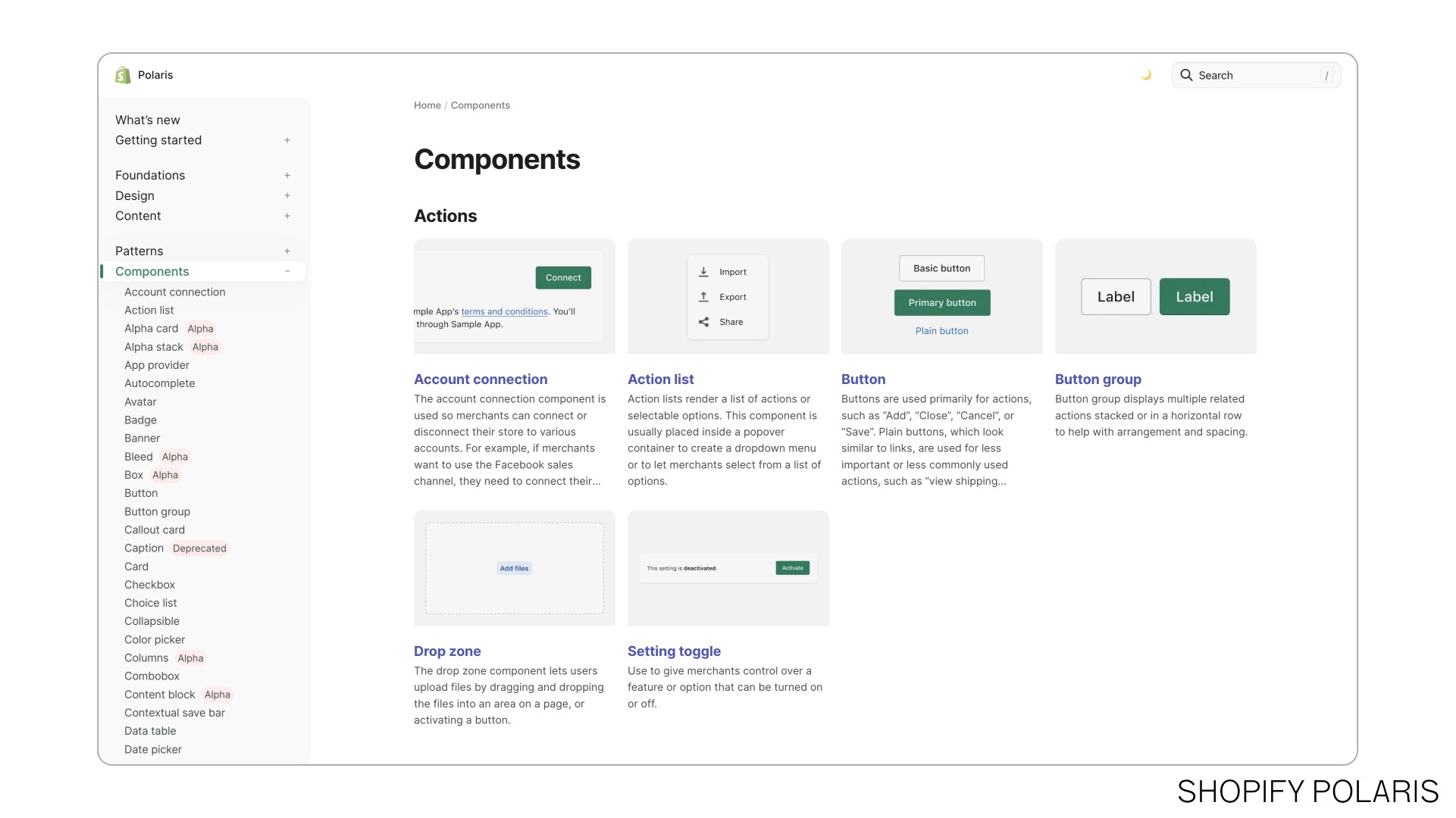 The documentation website for Shopify's design system.