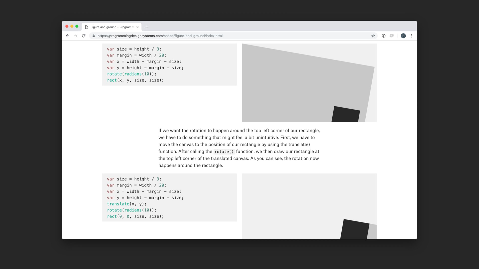 Screenshot of more examples side by side with code in referenced website.