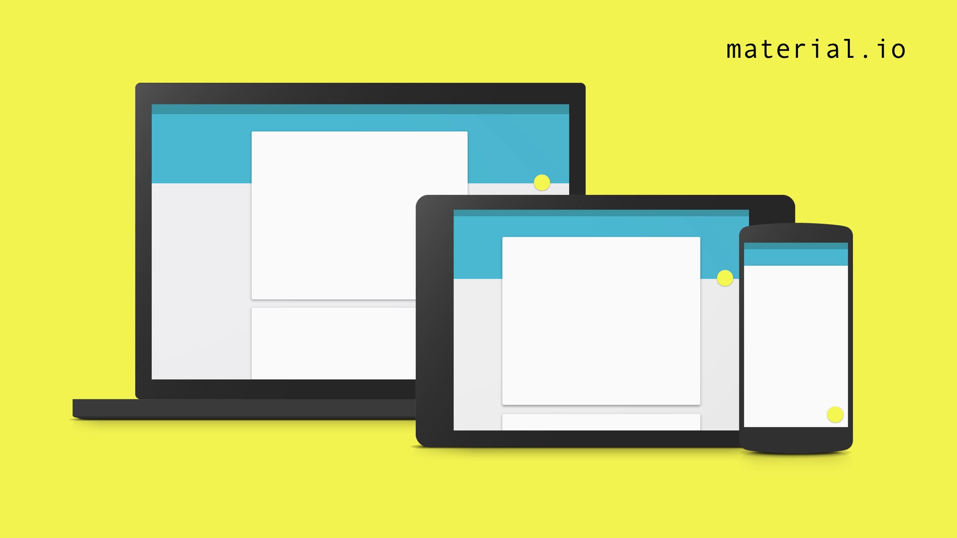 App skeleton in three different viewport made out of Material Design components.