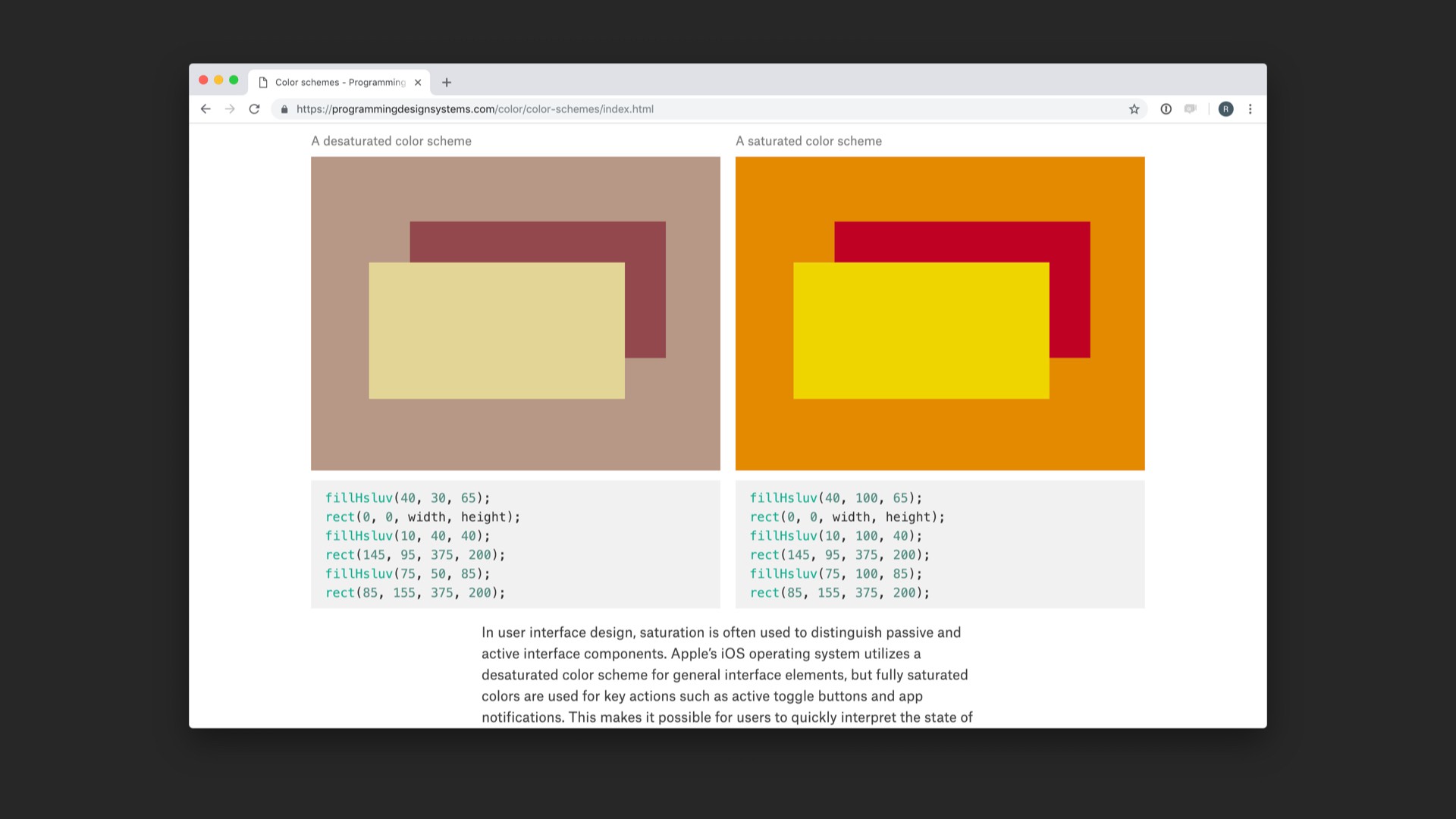Screenshot of color saturation examples in referenced website.