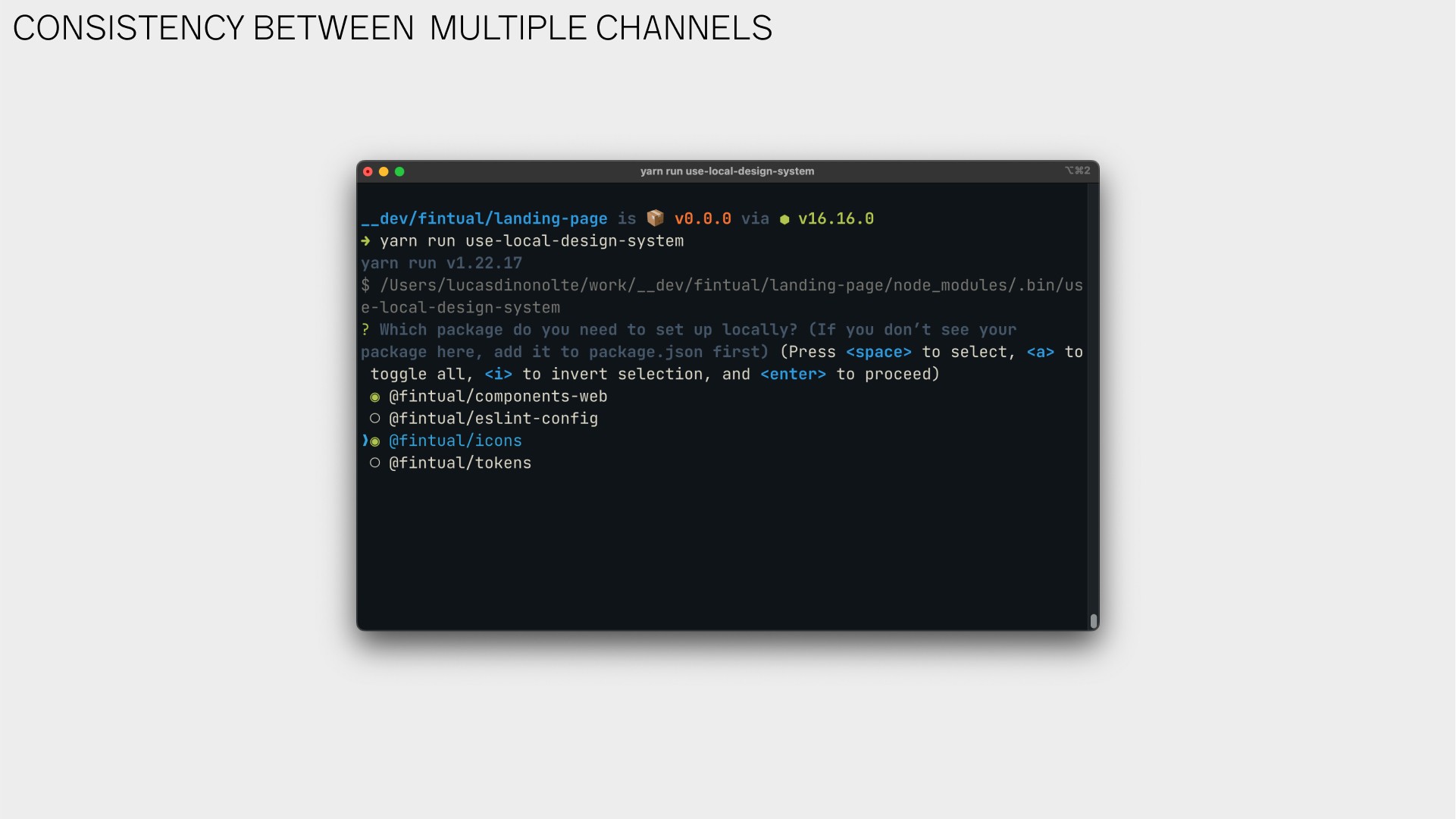 Computer terminal running Fintual's dev tool to build components.