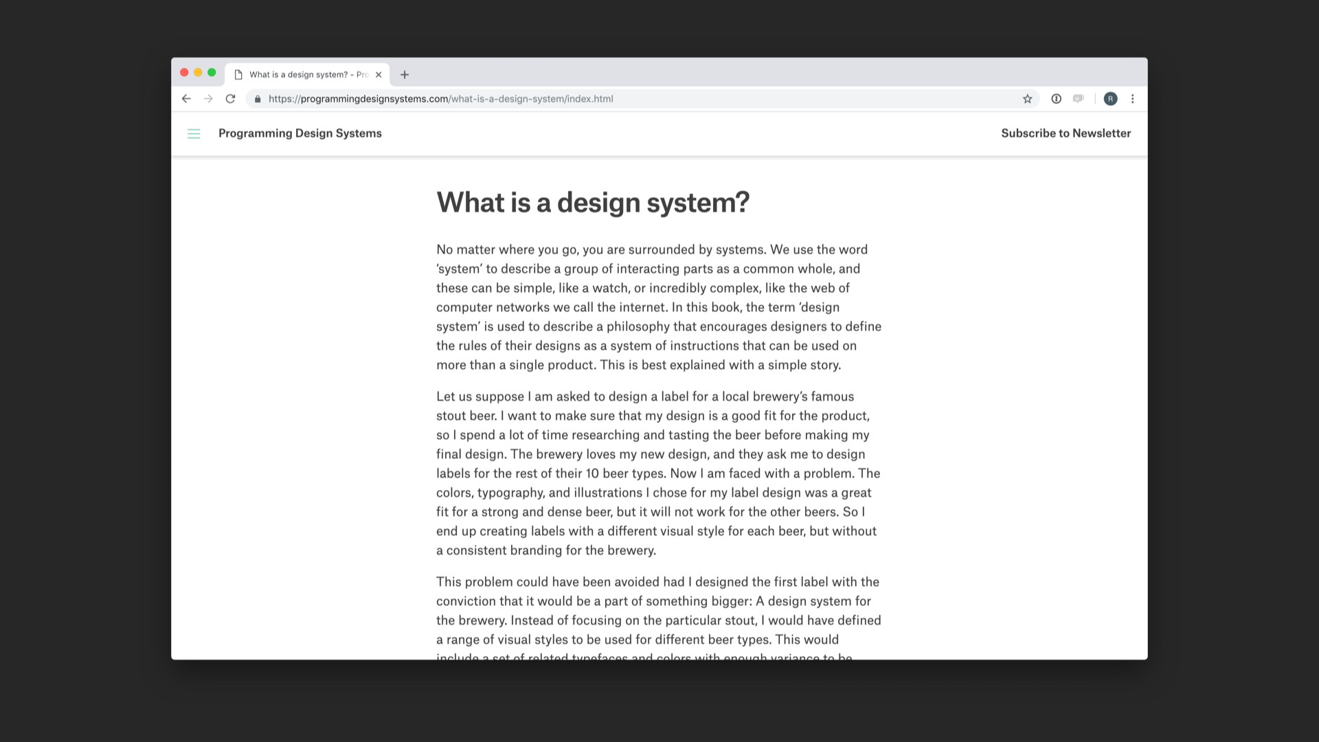 Screenshot of programmingdesignsystems.com.