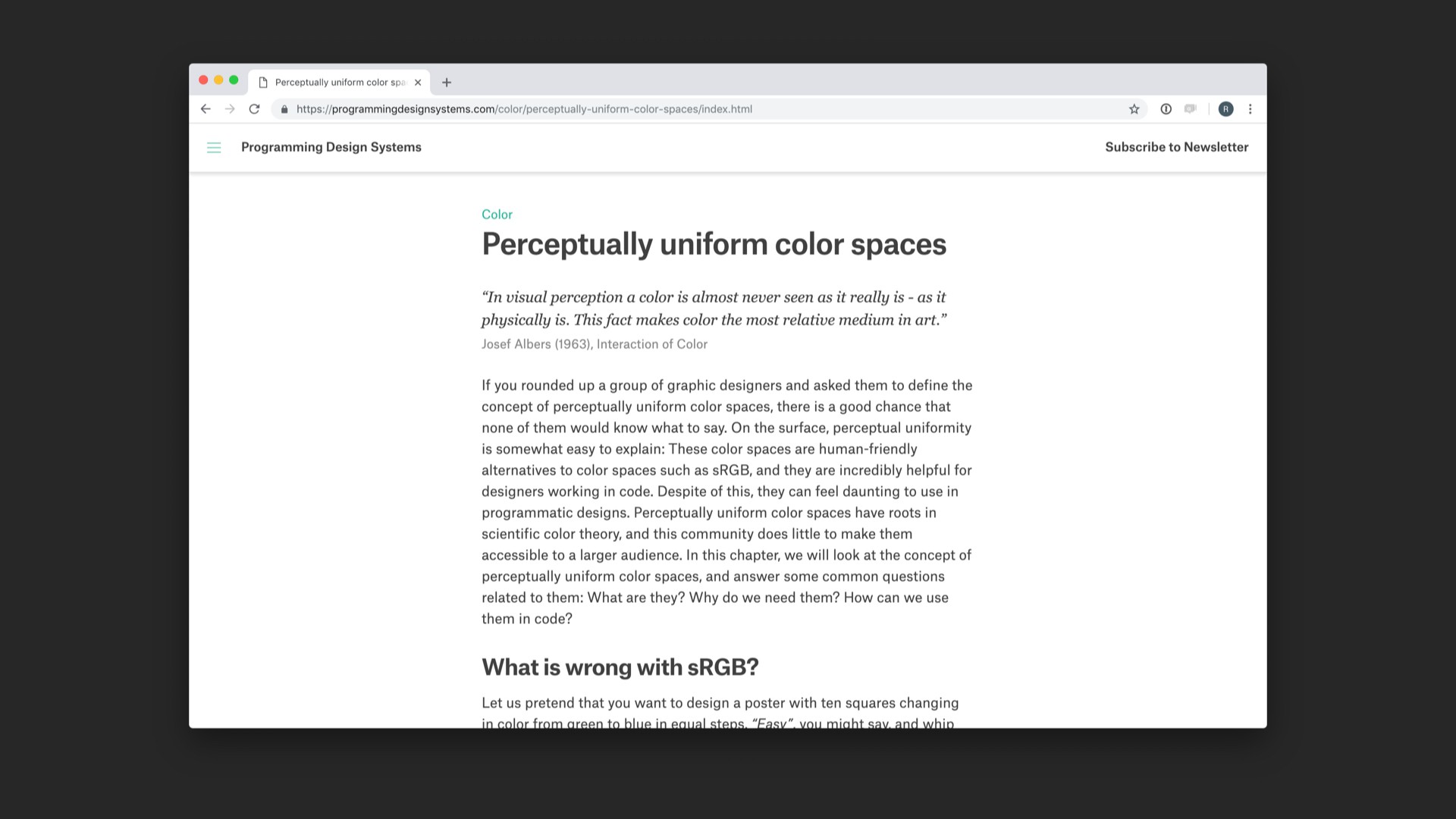 Screenshot of 'Perceptually uniform color spaces' chapter of referenced website.