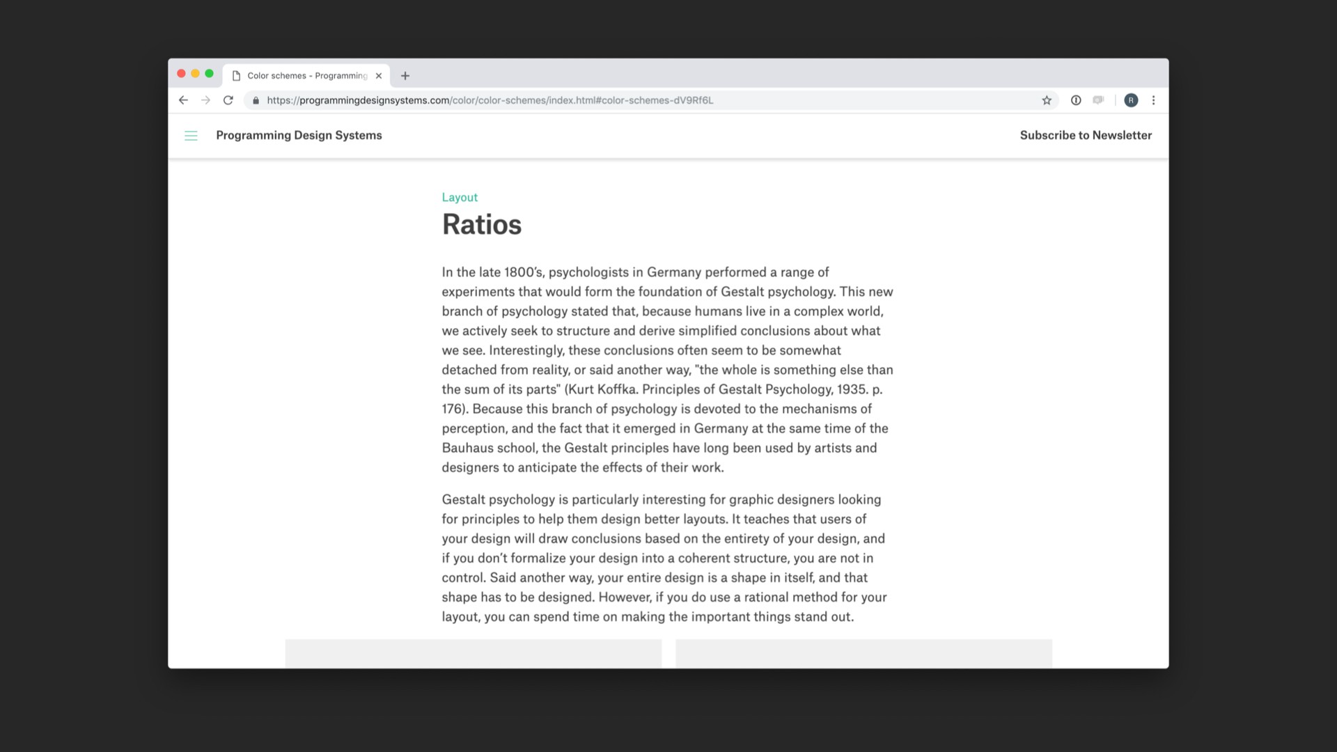 Screenshot of 'Ratios' chapter of referenced website.
