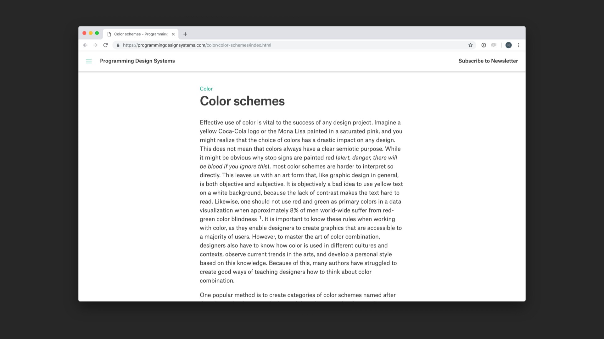 Screenshot of 'Color schemes' chapter of referenced website.