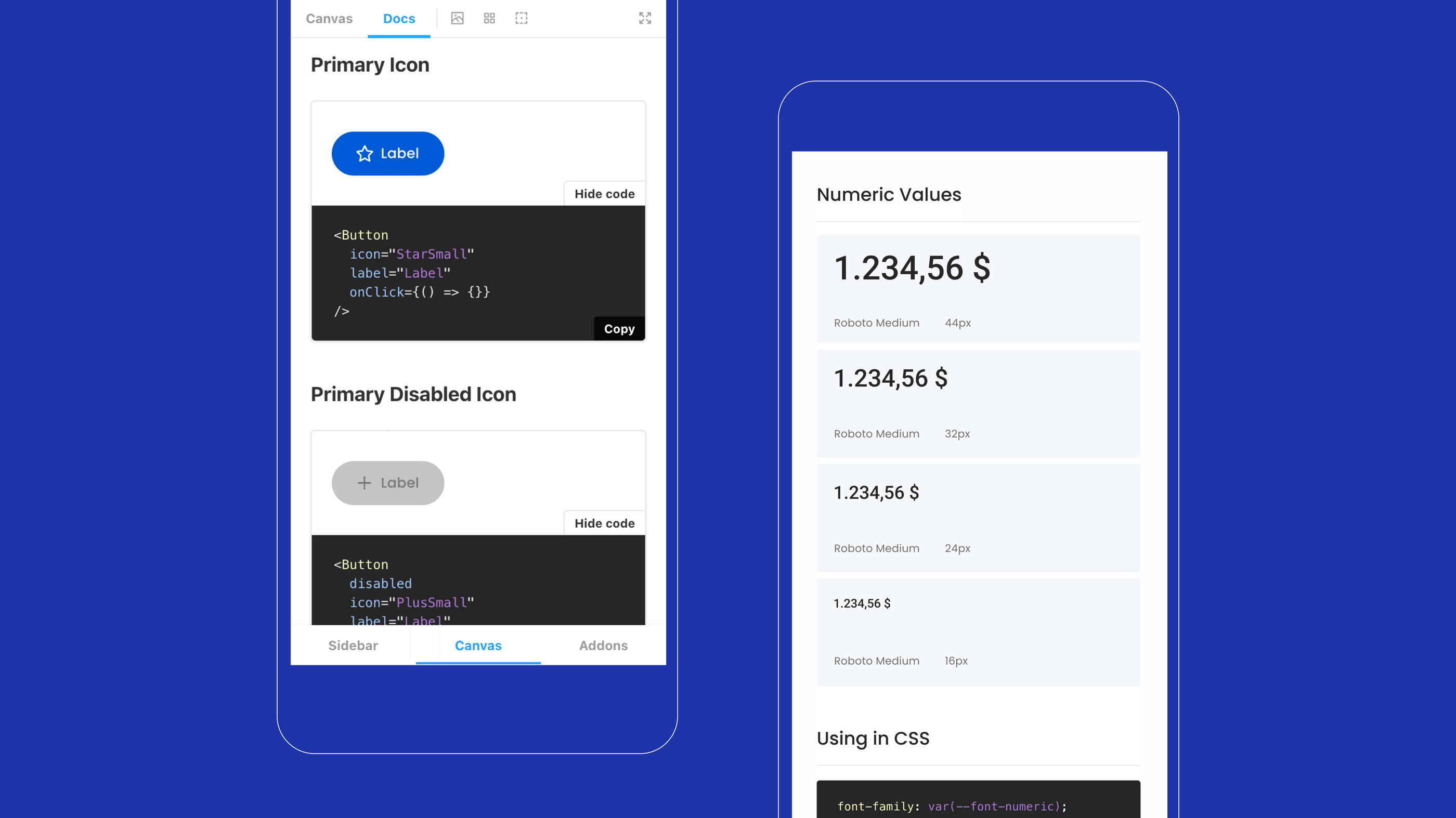 Storybook showing mobile components and the font stack.