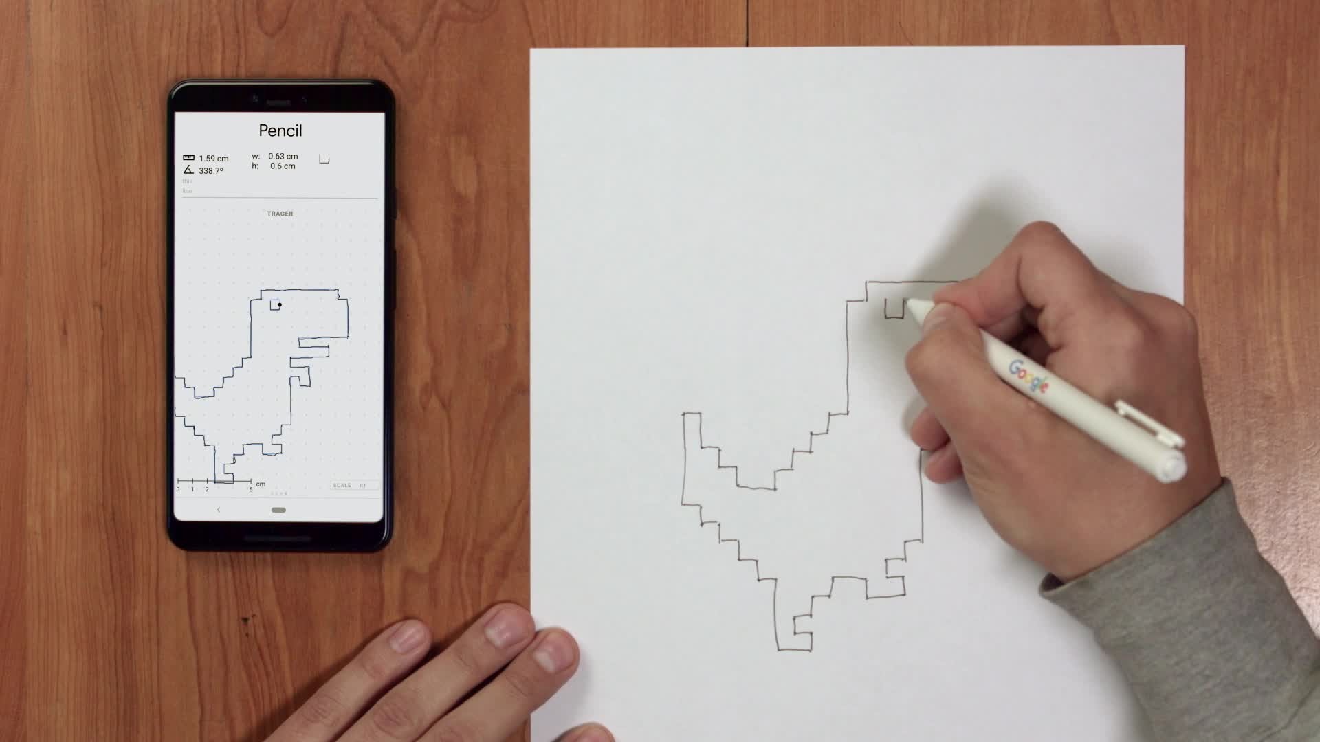 student pointing at post-it note