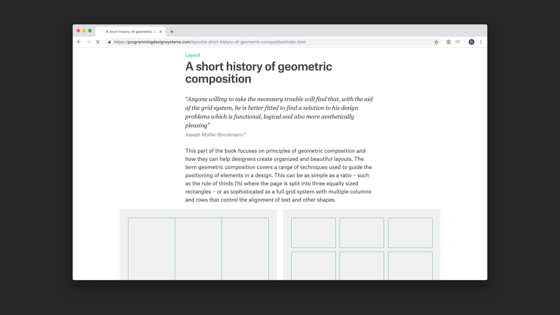 Screenshot of 'A short history of geometric composition' chapter of referenced website.