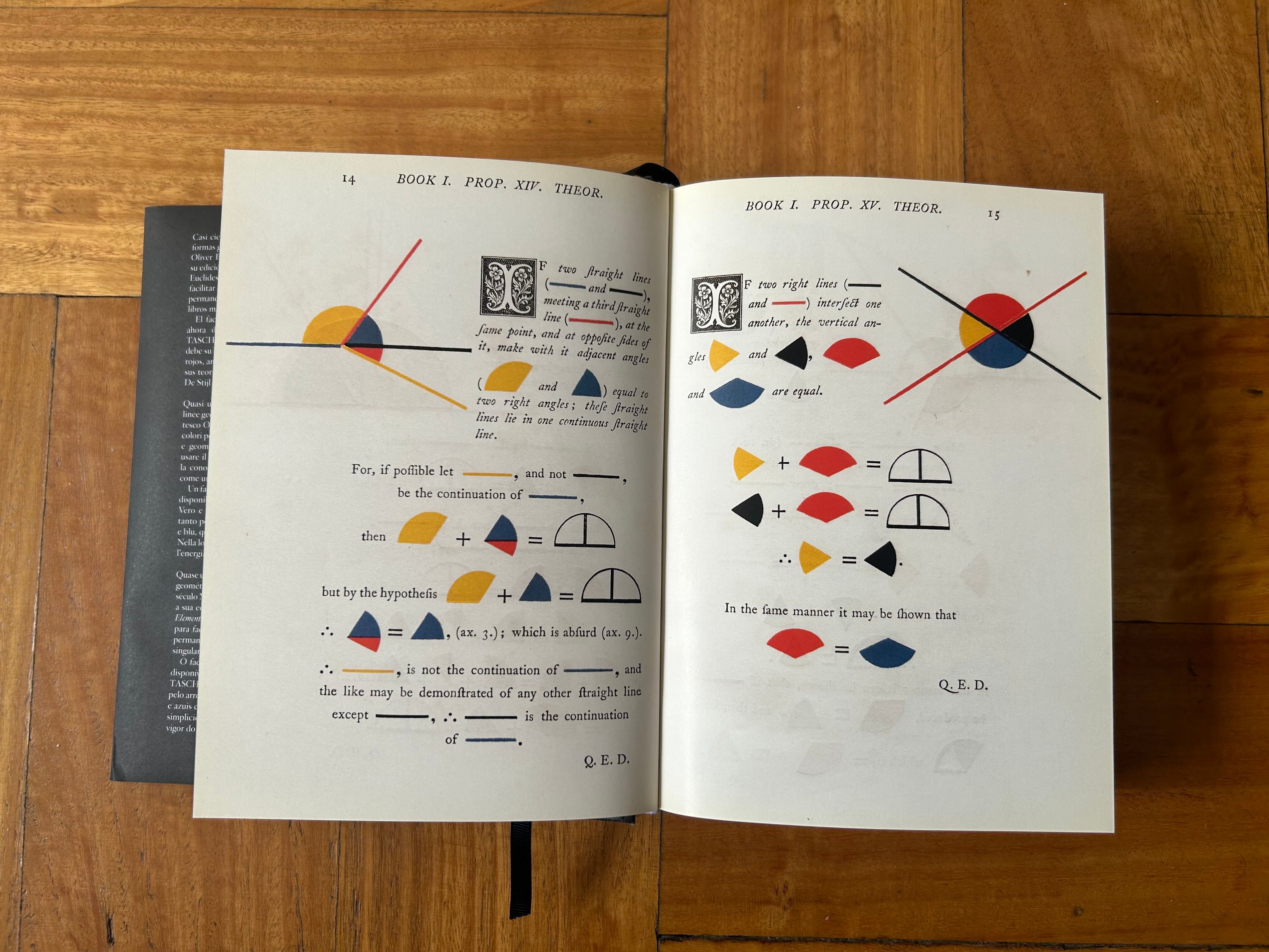 Photo of page 14 and 15 of my copy of the book, showcasing two line intersection and angle diagrams
